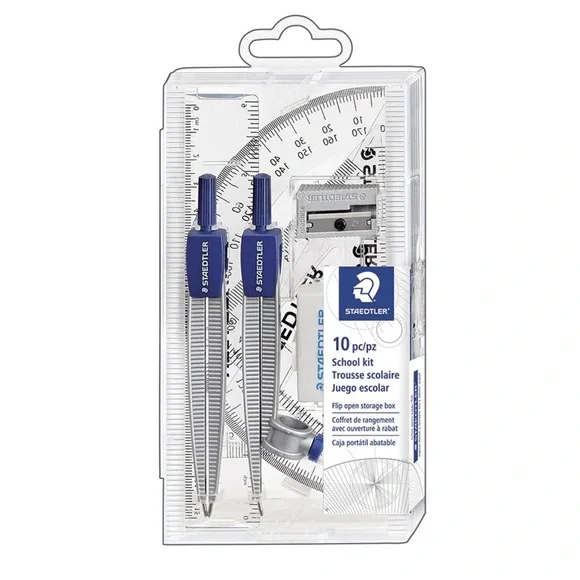 Staedtler Math Set School Kit 10 pc Compass Ruler Protractor Triangle - Picture 3 of 4